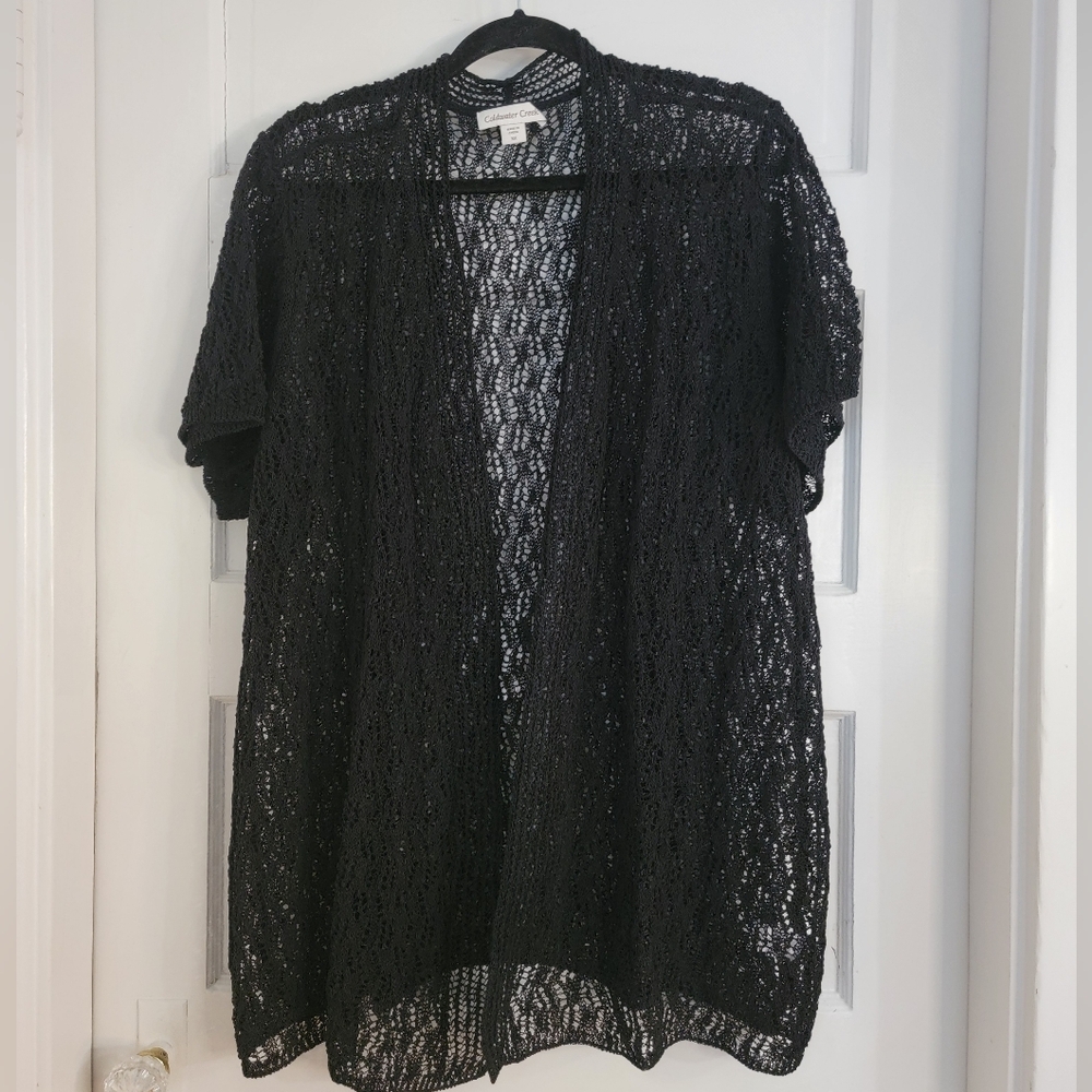 Black Lace Open-Front Cardigan